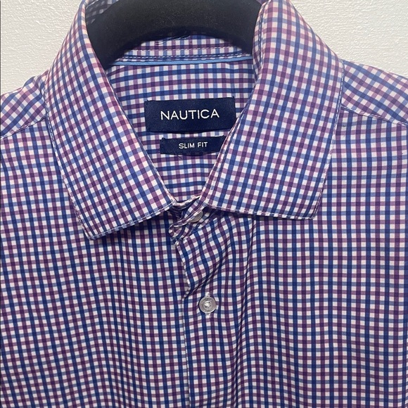 Nautica Men's Blue Purple Checkered Long sleeve dress shirt size S - Picture 4 of 10